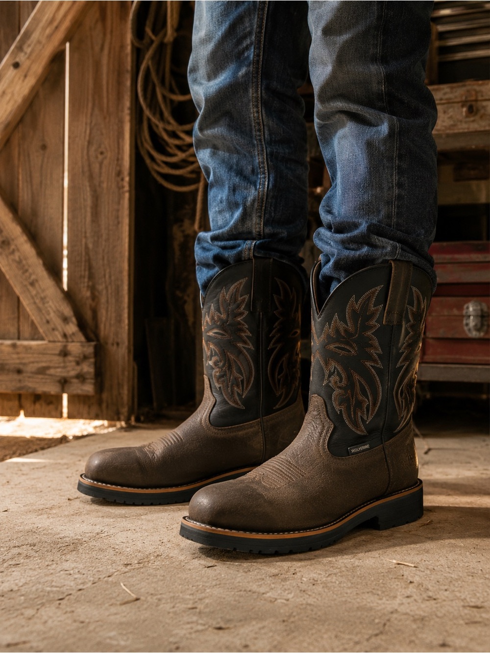 Wolverine Men’s EH Leather Western Work Boots Brown Black 9.5 EW W10765